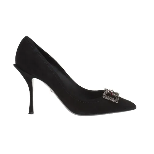 Dolce & Gabbana , Glamorous Logo Appliqué Stiletto Pumps ,Black female, Sizes: