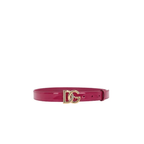 Dolce & Gabbana , Glossy Belt with Adjustable Logo Buckle ,Red female, Sizes: