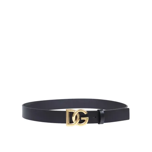Dolce & Gabbana , Gold Crossed DG Logo Belt ,Black male, Sizes: