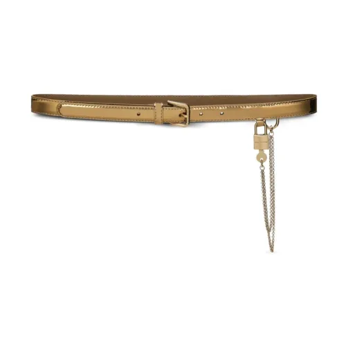 Dolce & Gabbana , Golden Chain-Link Patent Leather Belt ,Beige female, Sizes: