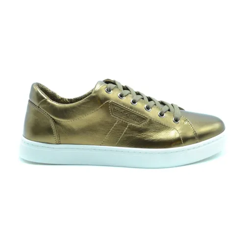 Dolce & Gabbana , Golden Leather Sneakers for Women ,Yellow female, Sizes: