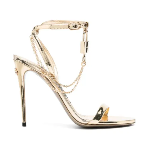 Dolce & Gabbana , Golden Sandals with 11.0cm Heel ,Beige female, Sizes: