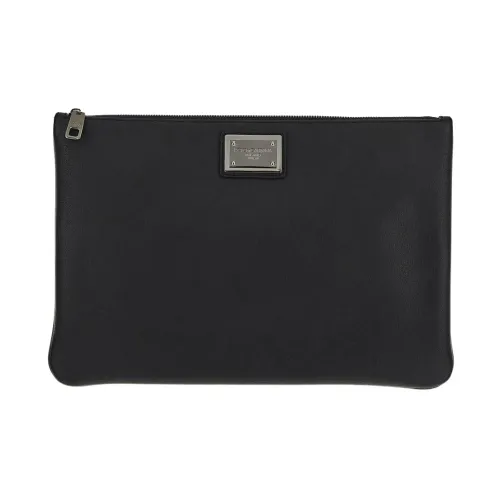 Dolce & Gabbana , Grainy Leather and Nylon Zipped Pouch ,Black male, Sizes: ONE SIZE