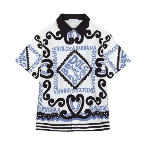 Dolce & Gabbana , Graphic Print Shirt in White and Light Blue ,White male, Sizes: