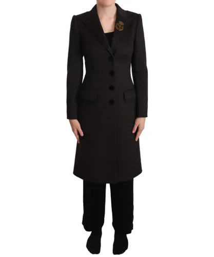 Dolce & Gabbana Gray Wool Cashmere Coat Crest Applique WoMens Jacket - Grey Virgin Wool