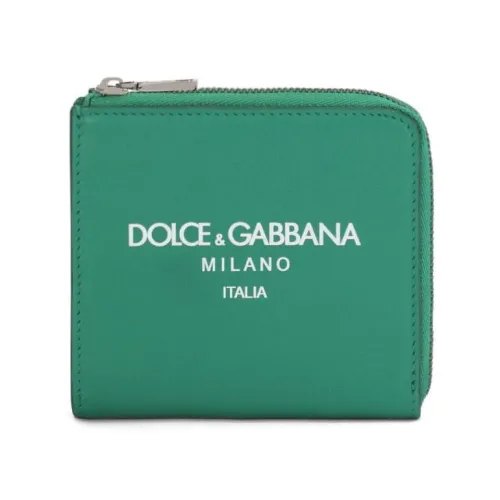 Dolce & Gabbana , Green Logo-Print Leather Wallet ,Green male, Sizes: ONE SIZE