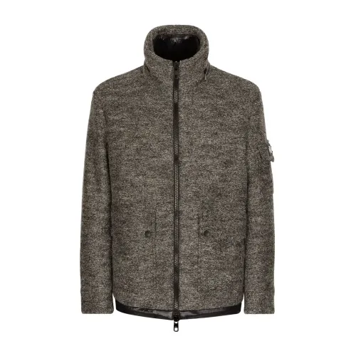 Dolce & Gabbana , Grey Bouclé Wool Coat with High Collar ,Gray male, Sizes: