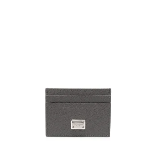 Dolce & Gabbana , Grey Logo-Plaque Leather Cardholder ,Gray male, Sizes: ONE SIZE