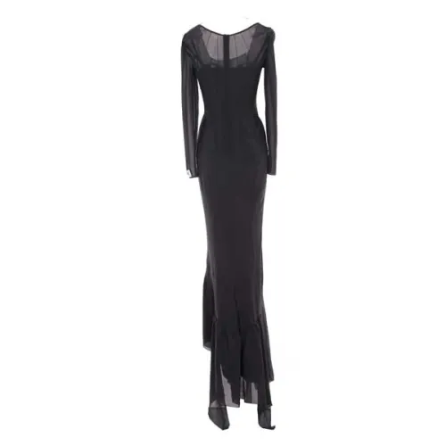 Dolce & Gabbana , Grey Silk Stretch Dress with Flared Hem and Ruffles ,Black female, Sizes: