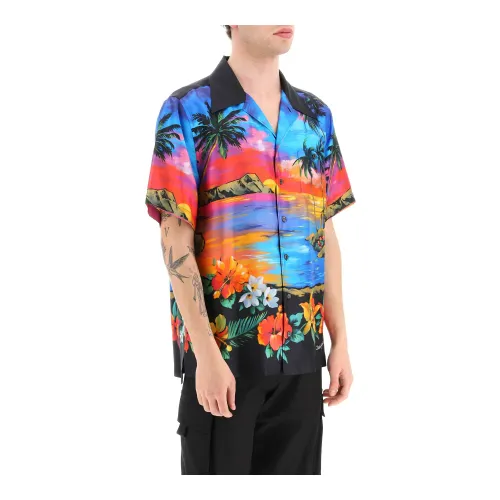 Dolce & Gabbana , Hawaii Print Short-Sleeved Silk Shirt ,Multicolor male, Sizes: