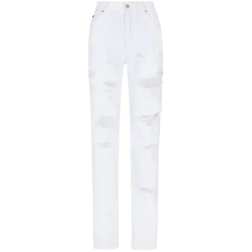 Dolce & Gabbana , High Waist Straight Leg Jeans ,White female, Sizes: