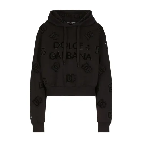 Dolce & Gabbana , Hooded Sweatshirt with Perforations ,Black female, Sizes: