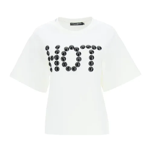 Dolce & Gabbana , Hot T-shirt with Studs Detail ,White female, Sizes: