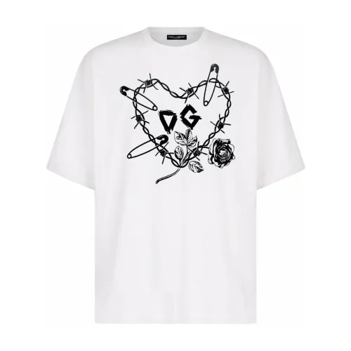 Dolce & Gabbana , Iconic DG Heart Black T-Shirt ,White male, Sizes:
