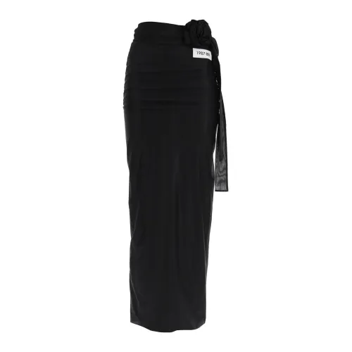 Dolce & Gabbana , Jersey Stretch Maxi Skirt with Flower Appliqué ,Black female, Sizes: