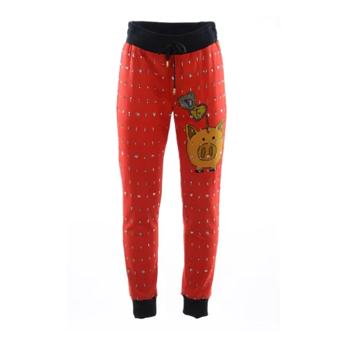 Dolce & Gabbana , Jeweled Piggy Bank Sweatpants ,Red male, Sizes: