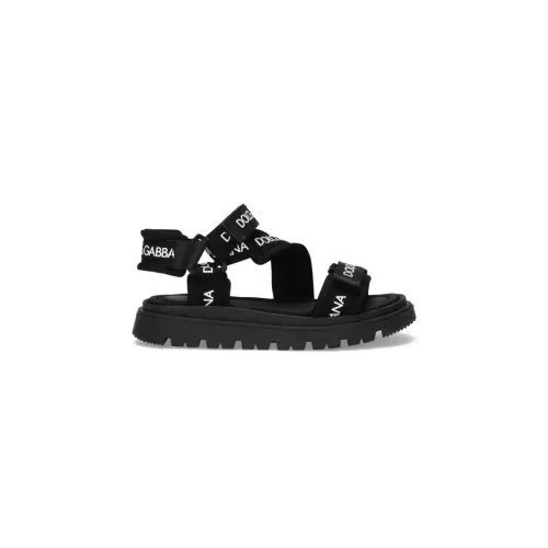 Dolce & Gabbana , Kids Black Sandals with Hook-and-loop Fastening ,Black male, Sizes: