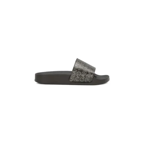 Dolce & Gabbana , Kids Black Sandals with Logo Strap ,Black male, Sizes: