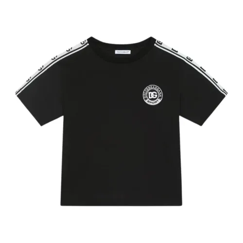 Dolce & Gabbana , Kids Black T-Shirt with Logo Bands ,Black male, Sizes:
