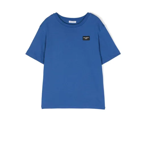 Dolce & Gabbana , Kids Blue T-shirts and Polos with Logo ,Blue male, Sizes: