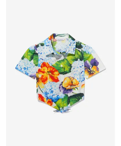 Dolce & Gabbana Kids Girls Cotton Hydrangea Tie Front Shirt - Multicolour