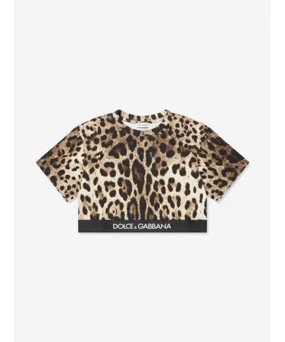 Dolce & Gabbana Kids Girls Leopard Print Cropped Top in Beige - Multicolour