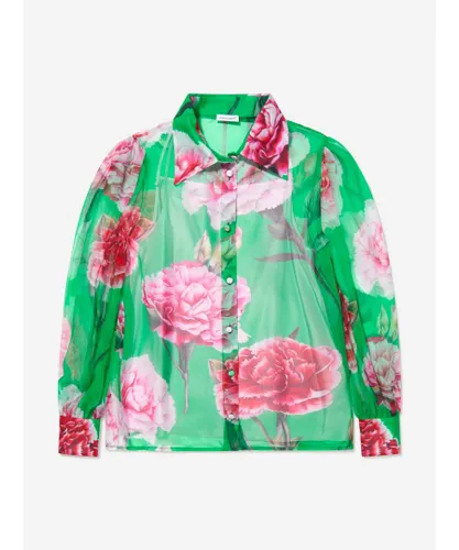Dolce & Gabbana Kids Girls Silk Carnation Print Blouse - Green