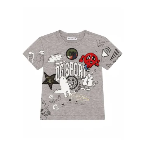 Dolce & Gabbana , Kids Grey T-Shirt Regular Fit Cotton ,Gray male, Sizes: