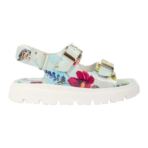 Dolce & Gabbana , Kids Leather Sandals Fantasy Print ,Multicolor female, Sizes: