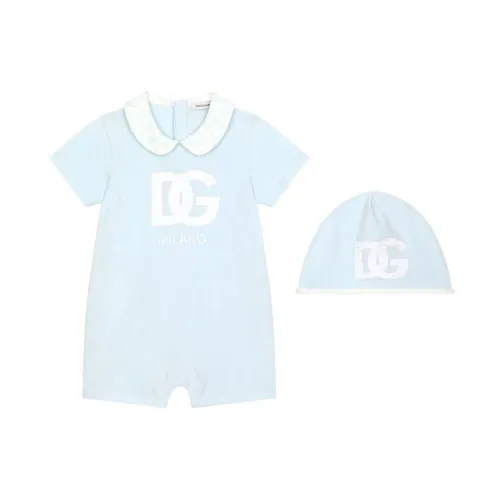 Dolce & Gabbana , Kids Light Blue Romper and Beanie Set ,Blue female, Sizes: