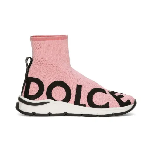 Dolce & Gabbana , Kids Pink Sneakers with Branded Tape Pull-Tab ,Pink female, Sizes: