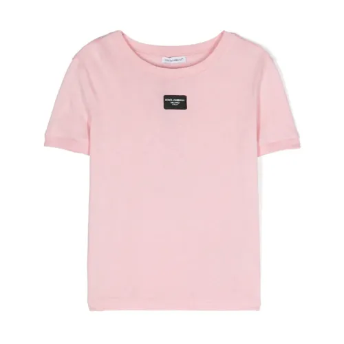Dolce & Gabbana , Kids Pink T-shirts and Polos with Logo ,Pink female, Sizes: