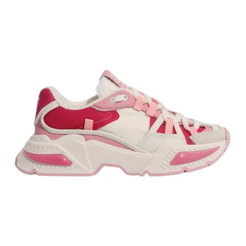Dolce & Gabbana , Kids Sneakers in White with Pink and Fuchsia Details ,White female, Sizes: