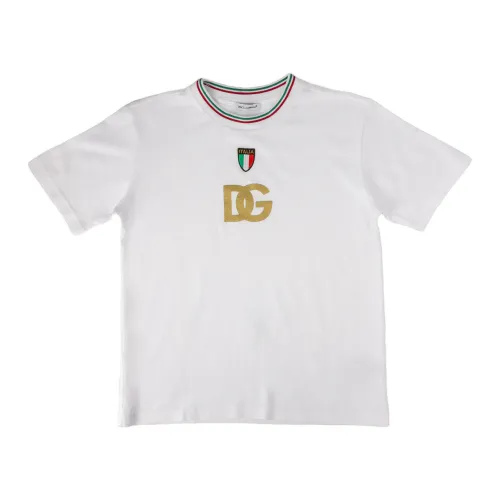 Dolce & Gabbana , Kids T-Shirt - Regular Fit - 100% Cotton ,White male, Sizes: