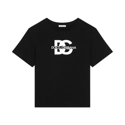 Dolce & Gabbana , Kids T-shirts and Polos Black, DG Logo Print ,Black male, Sizes: