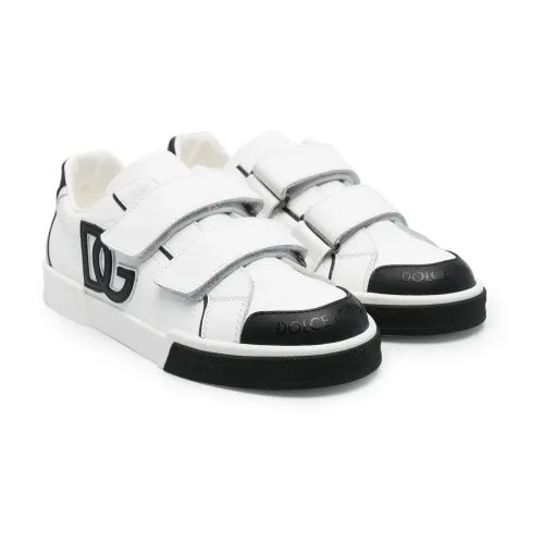Dolce & Gabbana , Kids White Leather Sneakers with Straps ,Multicolor male, Sizes: 37 EU, 28 EU, 32 EU, 29 EU, 27 EU, 33 EU, 30 EU, 31 EU, 38 EU, 36 E