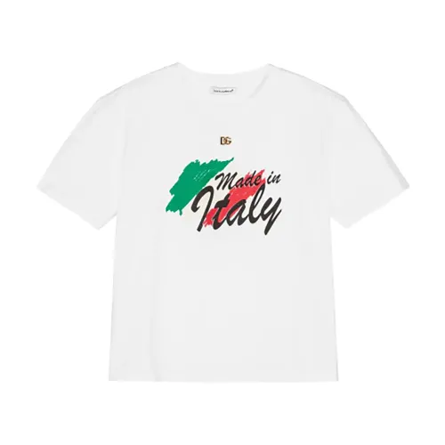 Dolce & Gabbana , Kids White Regular Fit Cotton T-Shirt ,White male, Sizes: