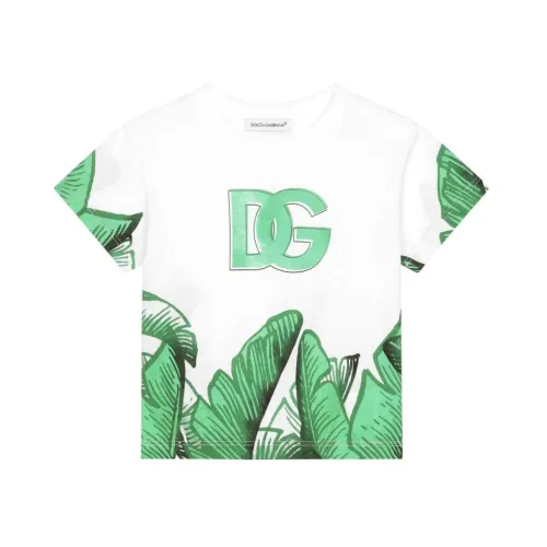 Dolce & Gabbana , Kids White T-shirt with Green Banano Print ,Multicolor male, Sizes: