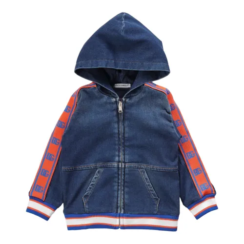 Dolce & Gabbana , Kids Zip Hooded Sweatshirt ,Blue male, Sizes: