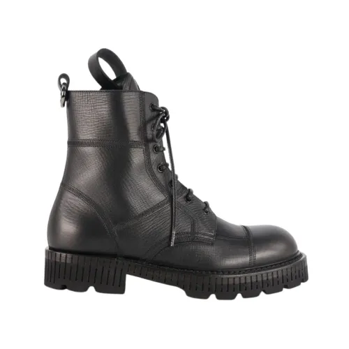 Dolce & Gabbana , Lace-up Boots with Luxurious Details ,Black male, Sizes: