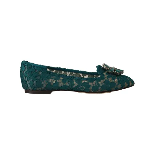 Dolce & Gabbana , Lace Valley Flats Crystal Buckle ,Green female, Sizes:
