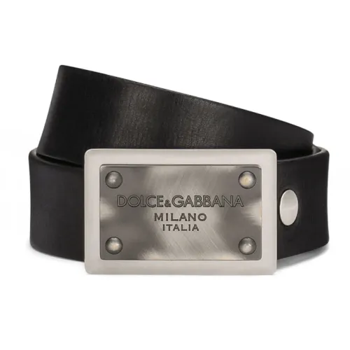 Dolce & Gabbana , Leather Belt With Logo Buckle ,Black male, Sizes:
