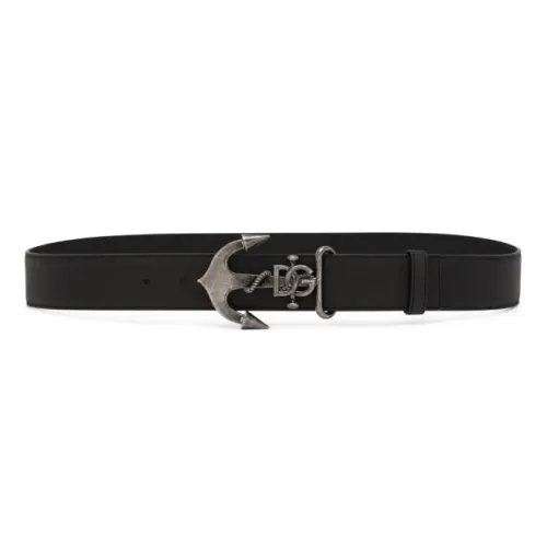 Dolce & Gabbana , Leather Belt With Logo Plaque ,Black male, Sizes: