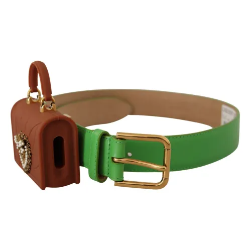Dolce & Gabbana , Leather Devotion Heart Micro Bag Headphones Belt ,Green female, Sizes: