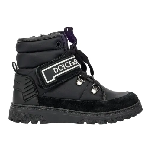 Dolce & Gabbana , Leather Kids Ankle Boots ,Black male, Sizes: