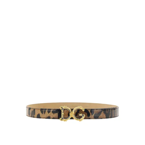 Dolce & Gabbana , Leather Logo Belt with Leopard Print ,Brown female, Sizes: