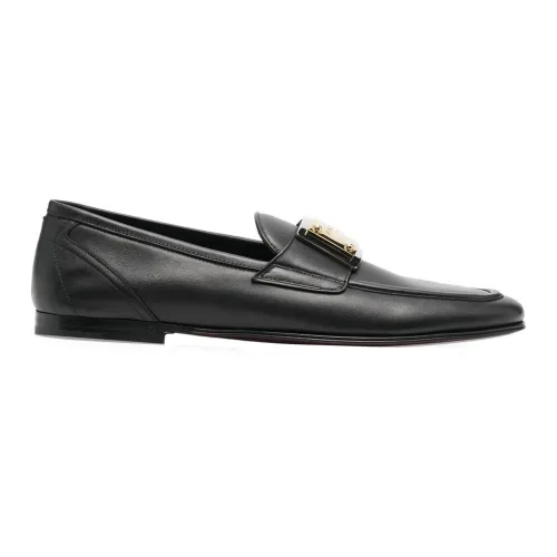 Dolce & Gabbana , Leather Logo Loafers ,Black male, Sizes: