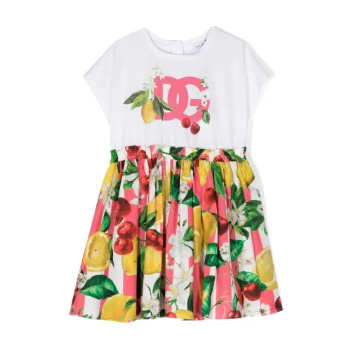 Dolce & Gabbana , Lemon and Cherry Print Kids Dress ,Multicolor female, Sizes: