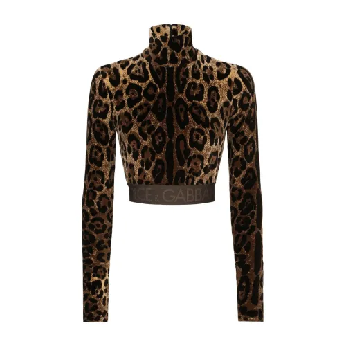 Dolce & Gabbana , Leo Print Sweater ,Brown female, Sizes: