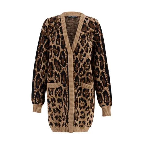 Dolce & Gabbana , Leopard Design Wool and Cashmere Cardigan ,Multicolor female, Sizes: